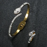luxury clay crystal bracelet ring jewelry set open bangles bracelets gold plated snake rings for women men