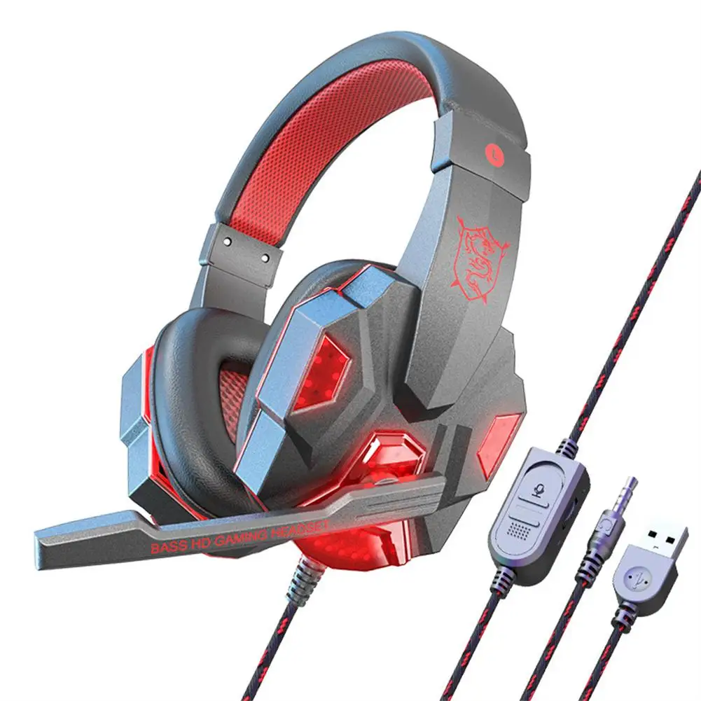 

3.5mm Stereo Microphone Earphone Audio Wired Gaming Headset Luminous Lightweight Headphone for PS4 Xbox One Nintend Switch IPad