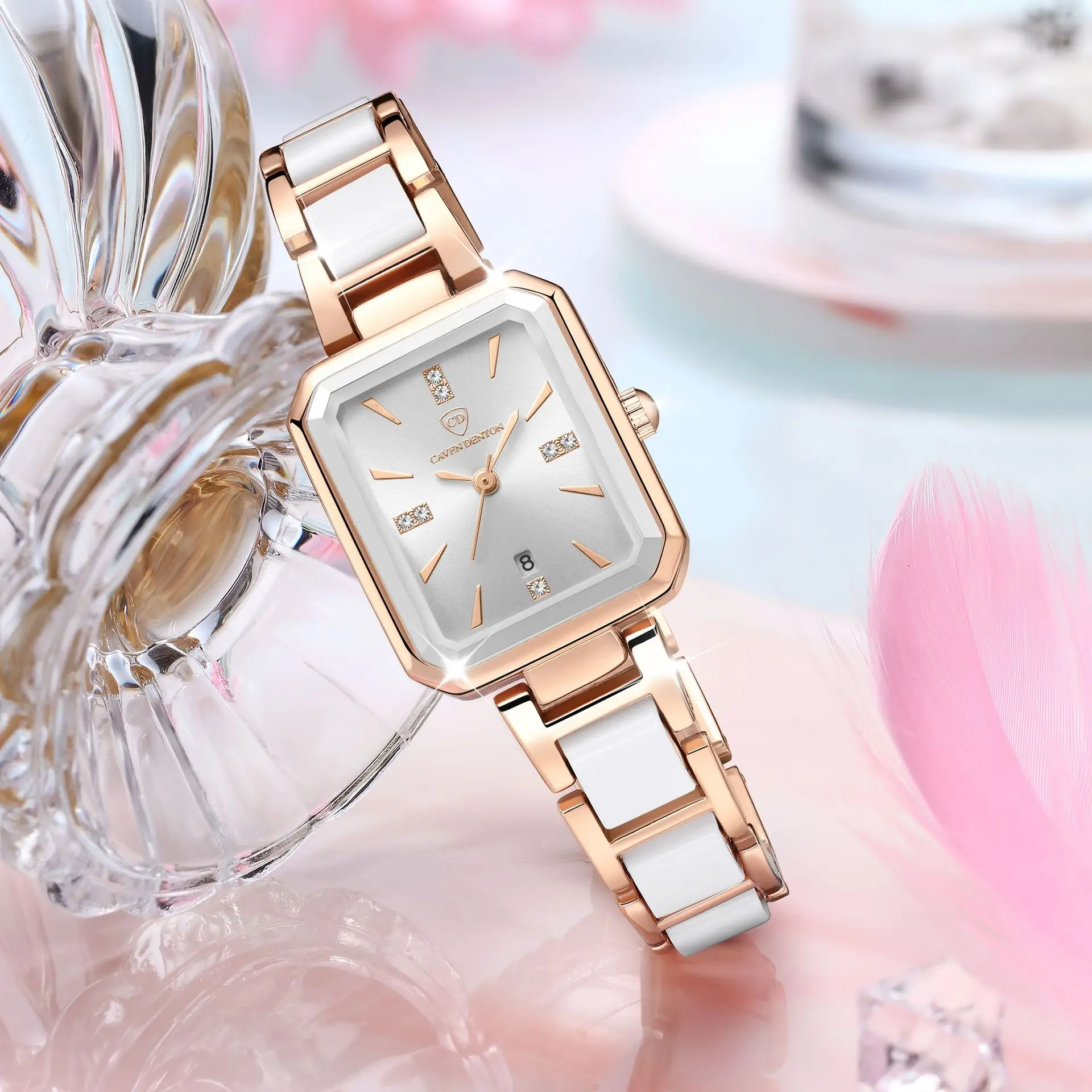 

Ceramics Elegant Watch for Women Luxury Brand Waterproof Stainless Steel Square Black Ladies Wristwatches Relogio Feminino