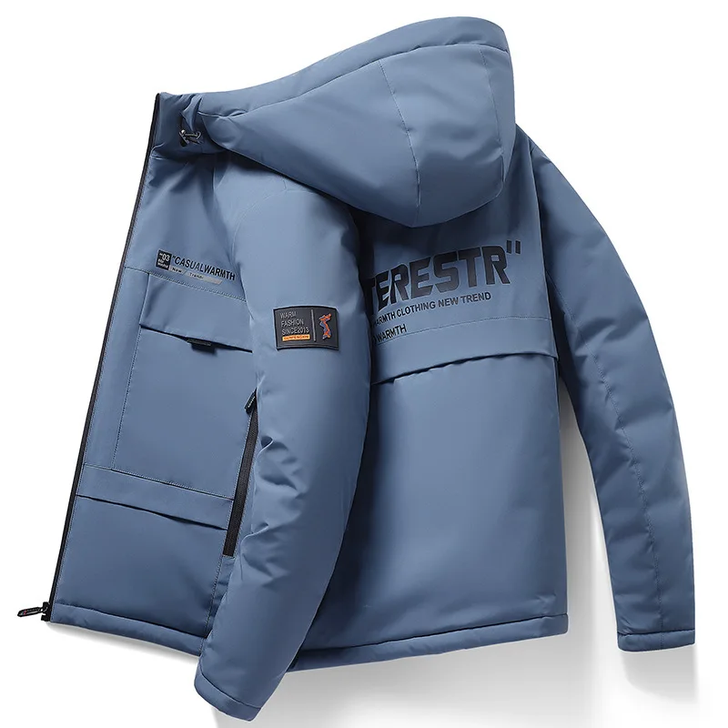 Men's Fashion Letter Print Hooded Winter Coat Couples Large Size Thickened Workwear Warm Padded Jacket Korean Style Coats Men