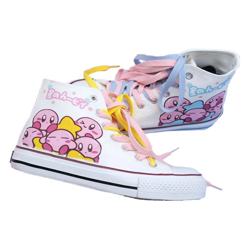 

Cartoon Anime Series Kirby Kawaii Hand Painted Graffiti Cute Flat Bottomed Shoes Female Student High Top Couple Canvas Shoes