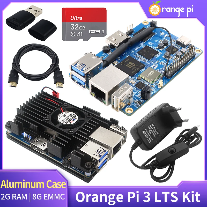 

NEW Orange Pi 3 LTS 2GB RAM LPDDR3 8GB EMMC Flash AllWinner H6 WiFi BT 5.0 Optional Aluminum Alloy Case Power Supply TF Card
