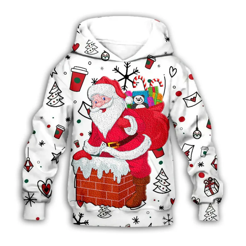 

Christmas Santa Claus Kids Sweatshirts Cartoon Boys Girls Autumn Winter Christmas Hooded Toddler Long Sleeve Clothes Sweaters