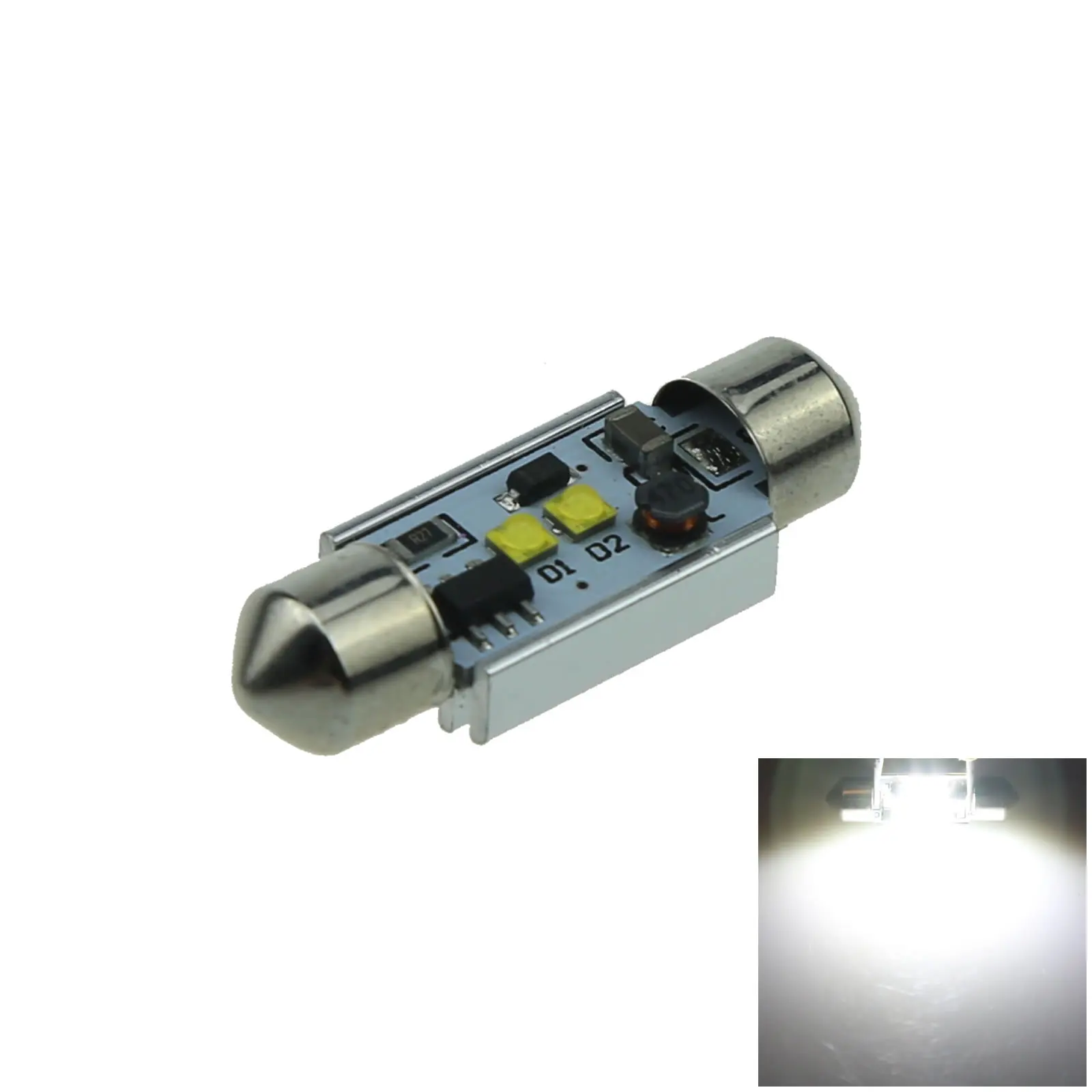 

1x белая лампа RV 36 мм, фестон, боковая лампа, 2 излучателя, фотосессия 6411