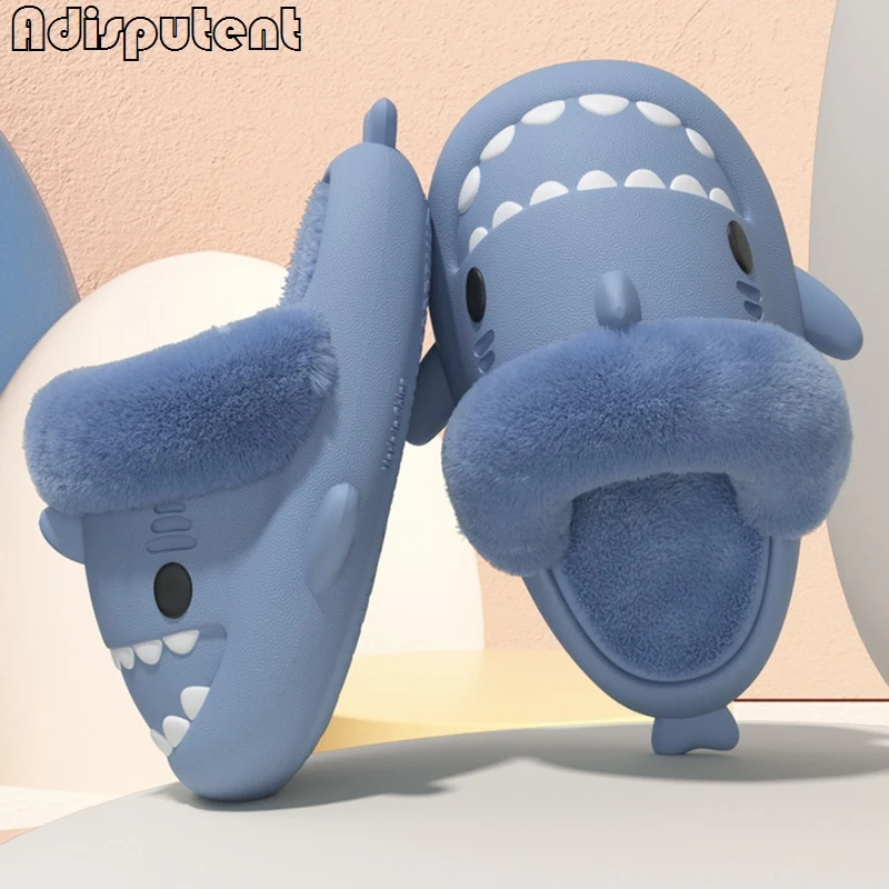 Тапки хлопковые для мужчин и женщин с изображениями акул зимние