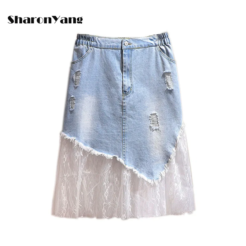 

Летние женские юбки 4XL, 5XL, 6XL, корейская модная одежда, джинсовая юбка для женщин, сетчатая упаковочная джинсовая юбка для женщин