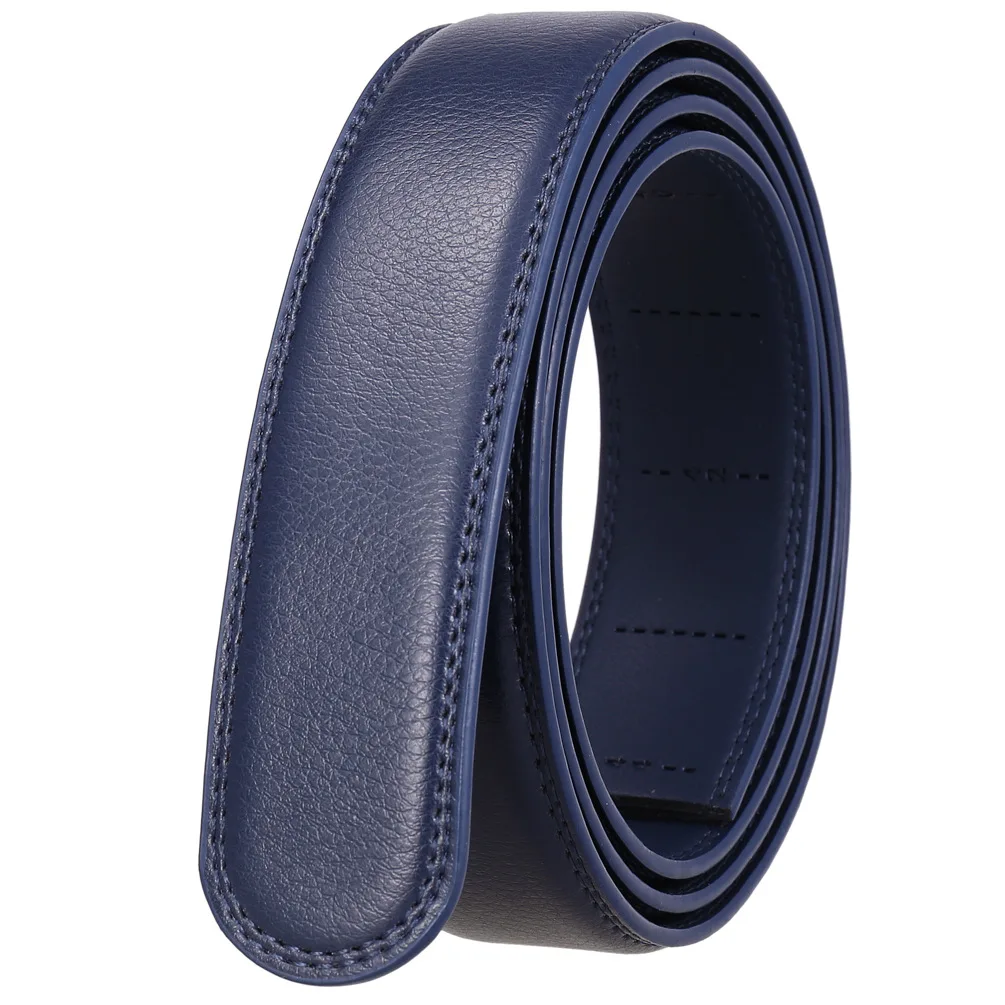 Blue No Buckle 3.5cm Width Cowskin Genuine Leather Belt Men Without Automatic Buckle Strap Male