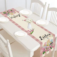 2022 easter decorations table cloth easter bunny table runner single sided for home desk decor party holiday indoors outdoors