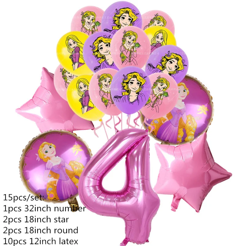 

15 шт., воздушный шар принцессы Рапунцель для девочек, товары для дня рождения, подарок, домашний декор, 32 дюйма, воздушный шар с номером, детский душ, свадебное украшение