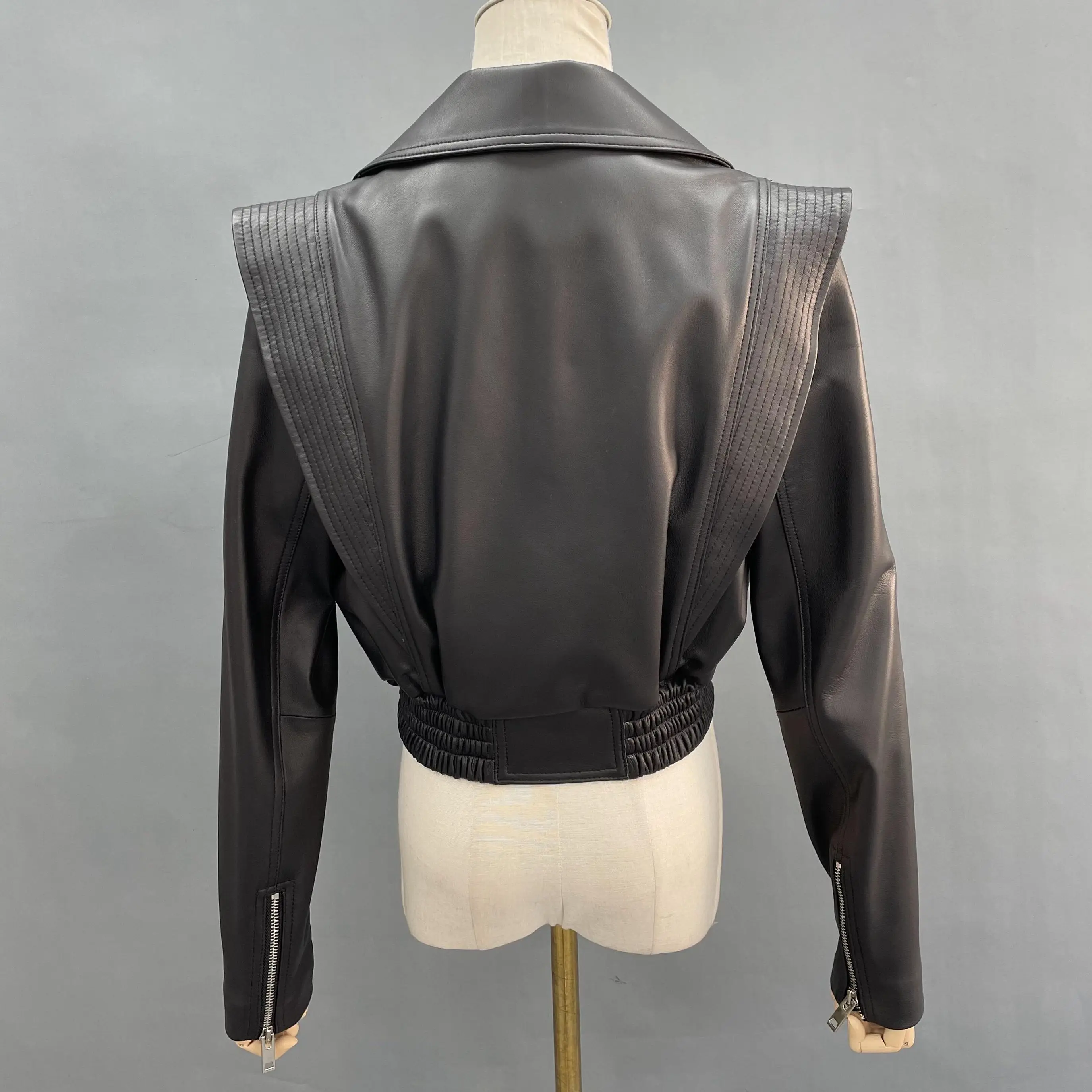 JANEFUR Leather Jackets Women 2023 Fashion Short Black White Real Sheepskin Coat Streetwear Moto Biker Fall Winter Outerwear