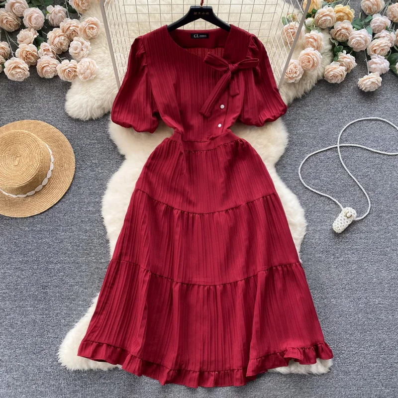 

Summer Dress Bubble Sleeves Bowtie Design Feeling Small Dress