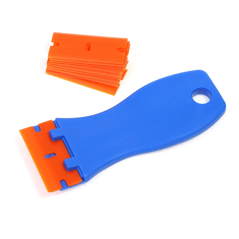 

1.5"Plastic Razor Scraper With 10Pcs Double-Edged Plastic Knives For Removing Car Labels Stickers Glue Stickers On Glass Windows
