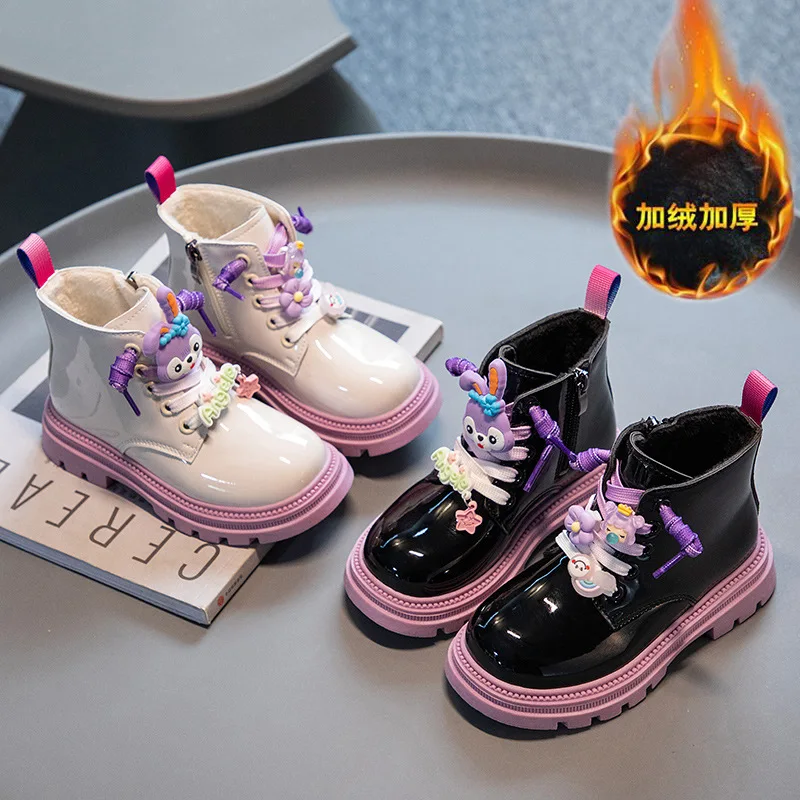 Kids Boots For Girls Winter Warm Shoes for Children Fur Boots Chelsea Ankle Girls Toddlers  Platform Booties PINK,PURPLE,BLACK,