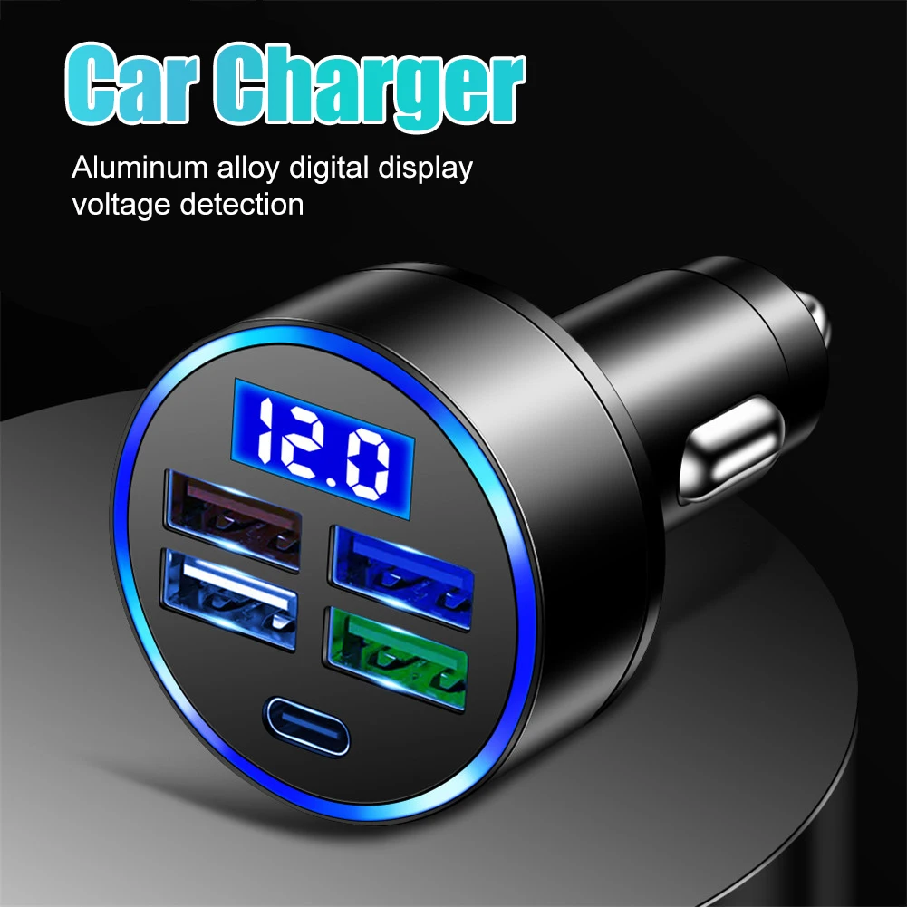 

Car Charger 3.1A Fast Charging 4 USB and 1 Type C Charging Adapter 12V/24V with Voltmeter for iPhone 13 12 11 Pro Max Samsung