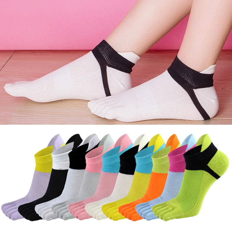Summer 5 Finger No Show Socks Woman Girl Cotton Bright Color Mesh Breathable Deodorant Invisible Toes Harajuku Socks Fashion