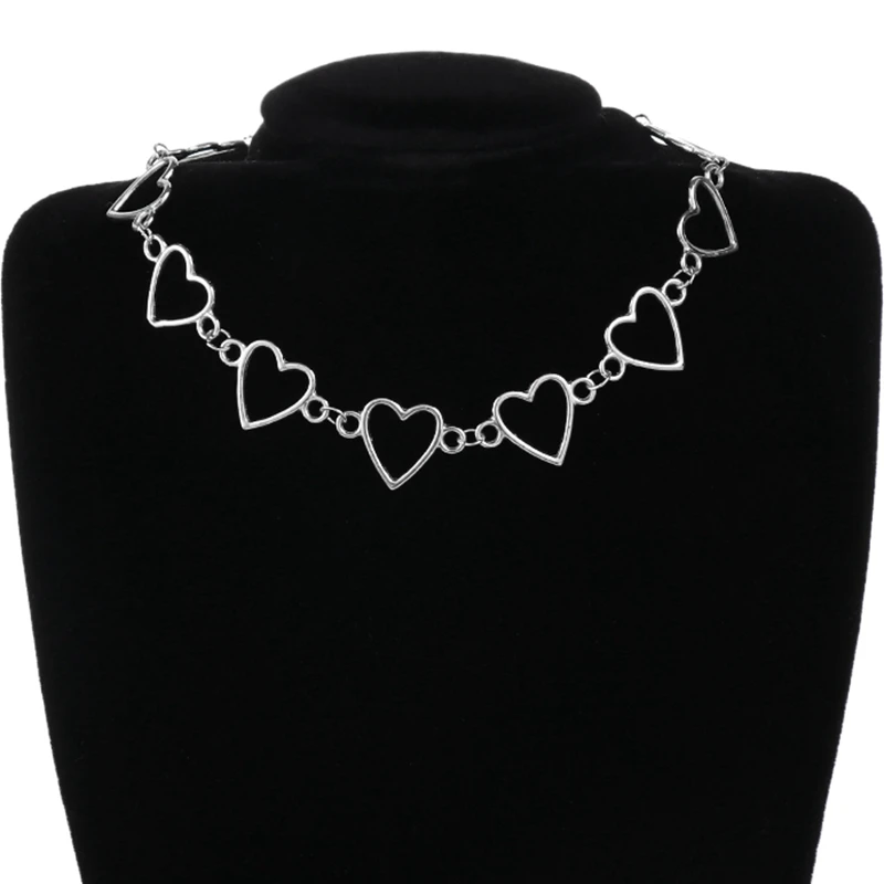 

European and American Style Gothic Metal Hollow Connection Heart-shaped Choker Necklace Women's Milan Personality Accessories