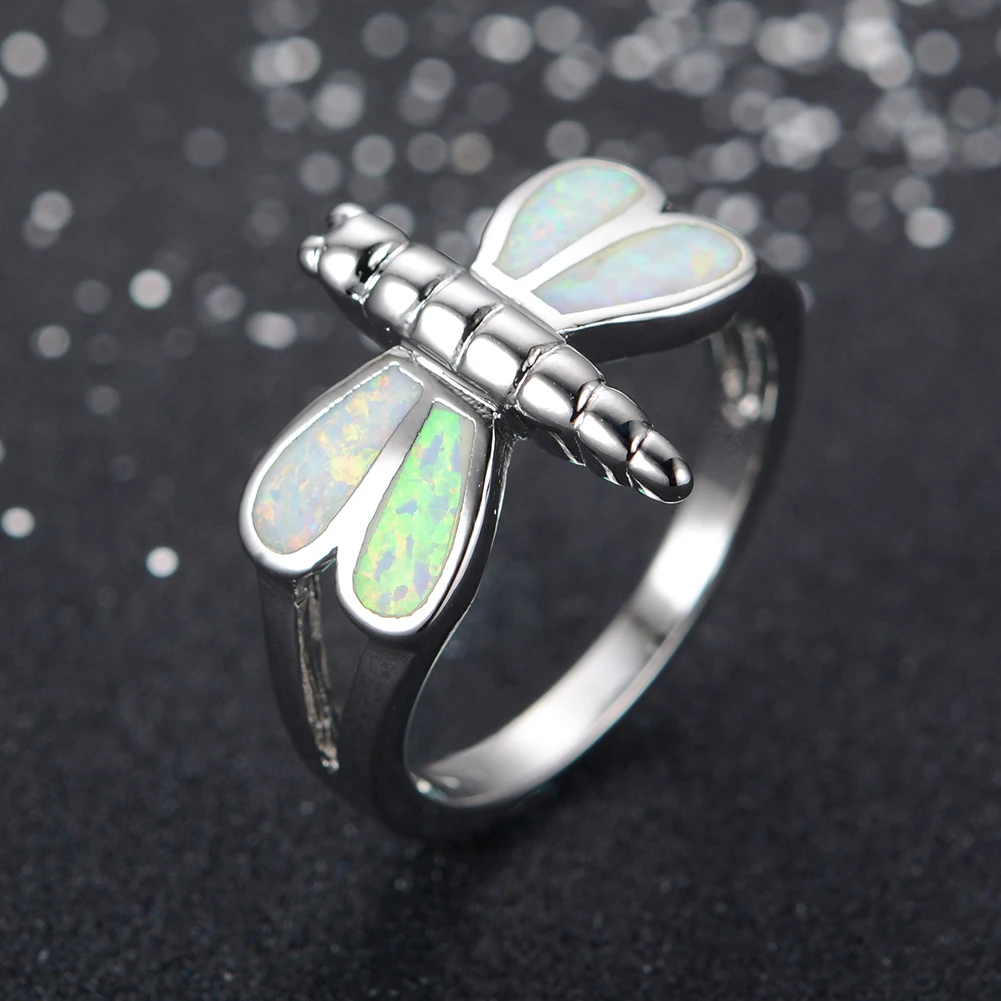 

Creative Silver Color Dragonfly Ring For Women Korean Fashion Women's Wedding Rhinestone Jewelry Exquisite Party Accessories