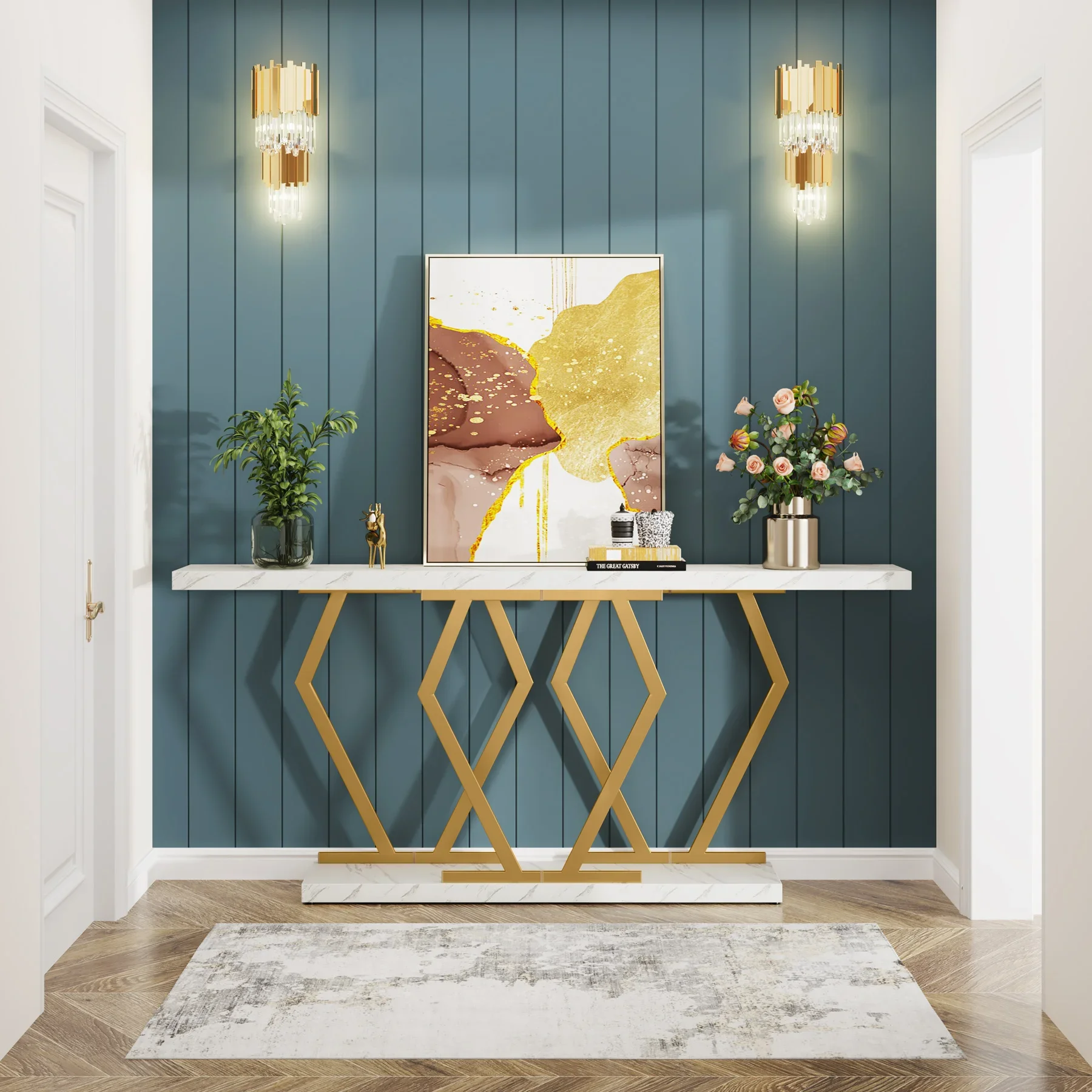 70 9 дюймовый сверхдлинный Диванный стол белый и золотой консольный с столешницей