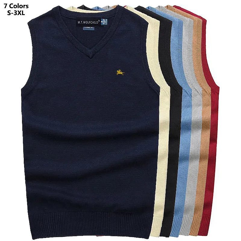 Мужские пуловеры из 100% хлопка вязаный жилет с вышивкой и логотипом повседневные