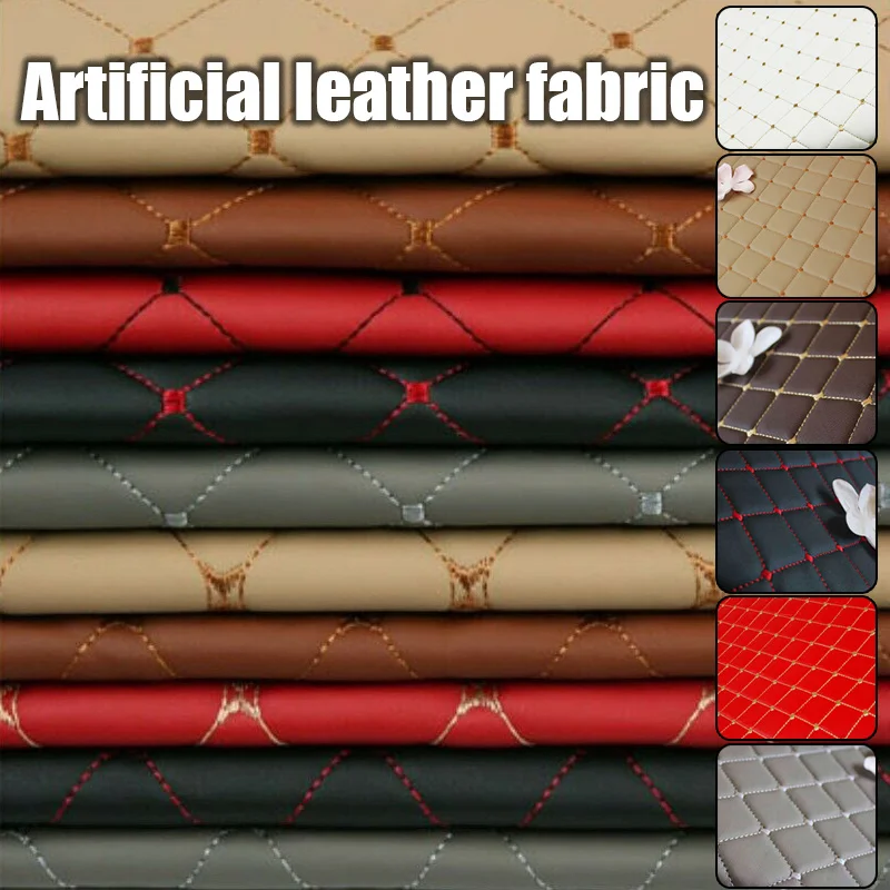 

140*50cm Thick PU Leather Fabric Artificial Synthetic Leather Embroidered Sponge Quilted Upholstery Car Interior Craft Material