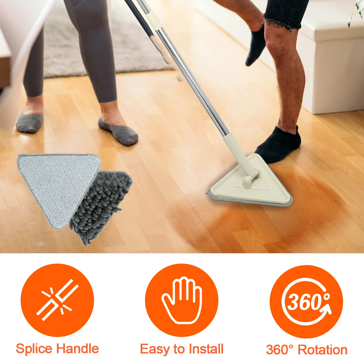 

Треугольная Швабра для мытья с длинной ручкой, вращающаяся на 360 ° Швабра для мытья стен, телескопическая Швабра из микрофибры для влажной и ...