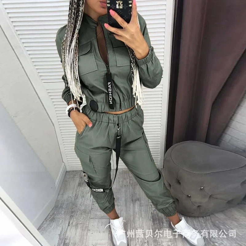 

Mandylandy Women Tracksuit Fashion Female Y2K Zipper Coat Top + Elastic Waist Pants Two Piece Set Outfits Streetwear