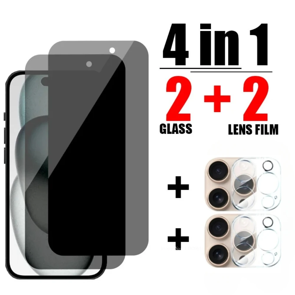 4in1 Privacy Screen Protector For iPhone 15 14 13 12 11 16 Pro Max Mini Camera Protective Glass On SE 2020 2022 X XS XR