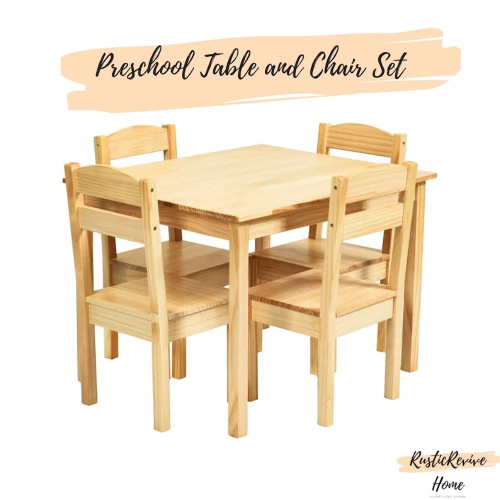 

Набор из 5 деревянных столов и стульев для детей, Мексиканский прочный стол ручной работы, Дошкольная мебель