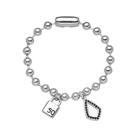 fashion women men silver stainless steel ball bead lock geometry crystal zircon charm necklace bracelet set letter uno jewelry