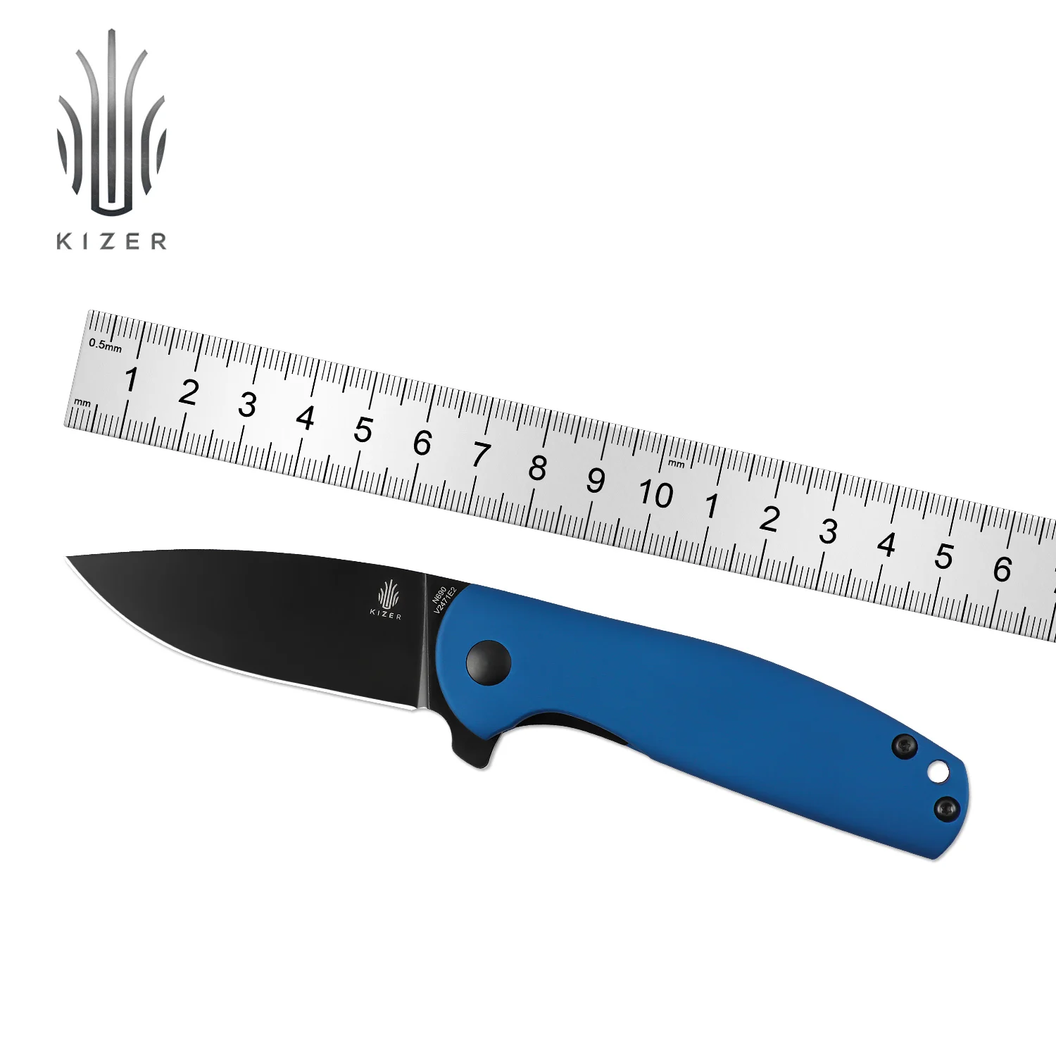 Kizer Mojave Exclusive Gemini Mini V2471E2 Blue Matte Aluminum Survival Knife Black Coated N690 Blade Hunting Knife for Outdoor