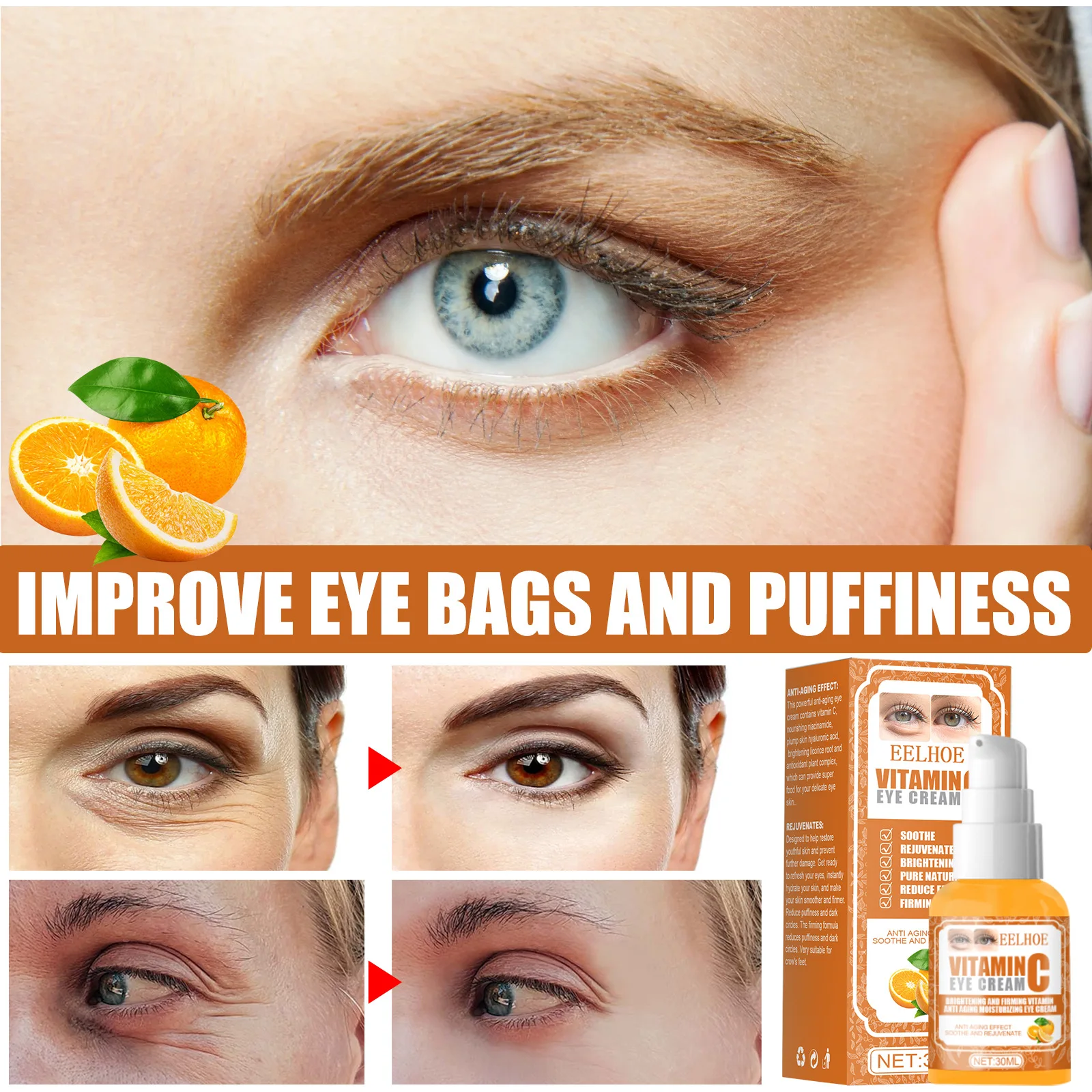 30g Rejuvenate and Beautiful Moisturizing Wrinkles Around The Eyes Lighten Dark Circles Vitamin C Eye Cream Free Shipping