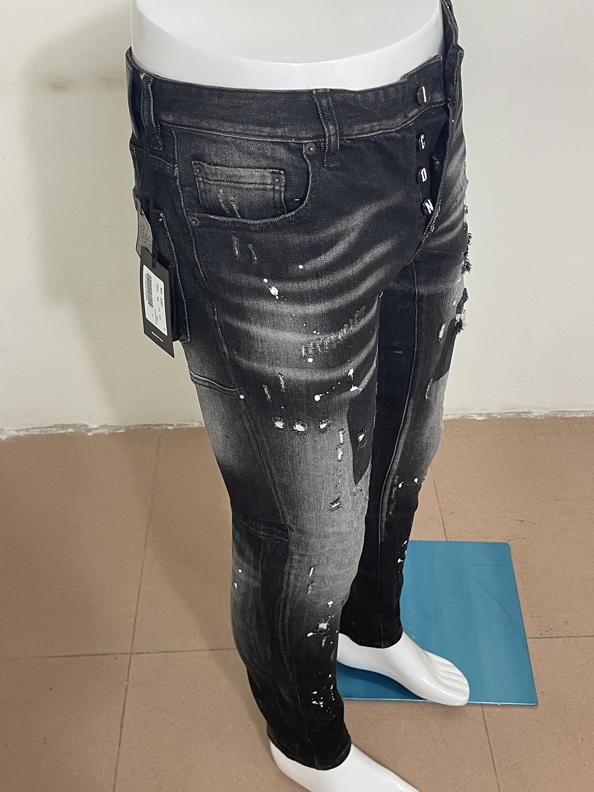 2023 spring and autumn new style jeans man d2 jeans three-dimensional cutting splice wash slim small black gray color clasp A39