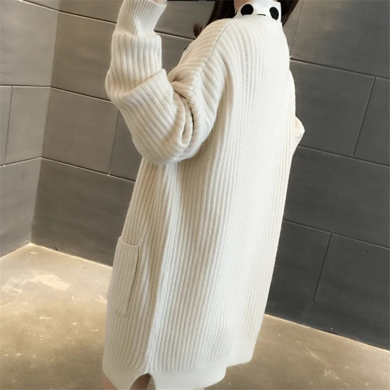 

Fashion Spring Mid 7 Color Knitted Sweater Women Loose Cardigan Jumpers Ladies Big Pocket Long Sleeve Knit Jacket Female