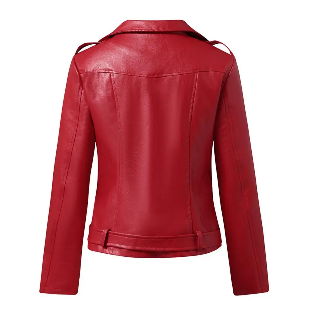 Motorcycle Jacket Solid Color Comfortable Windproof Women Faux Leather Motorcycle Clothing   Women Jacket  Streetwear