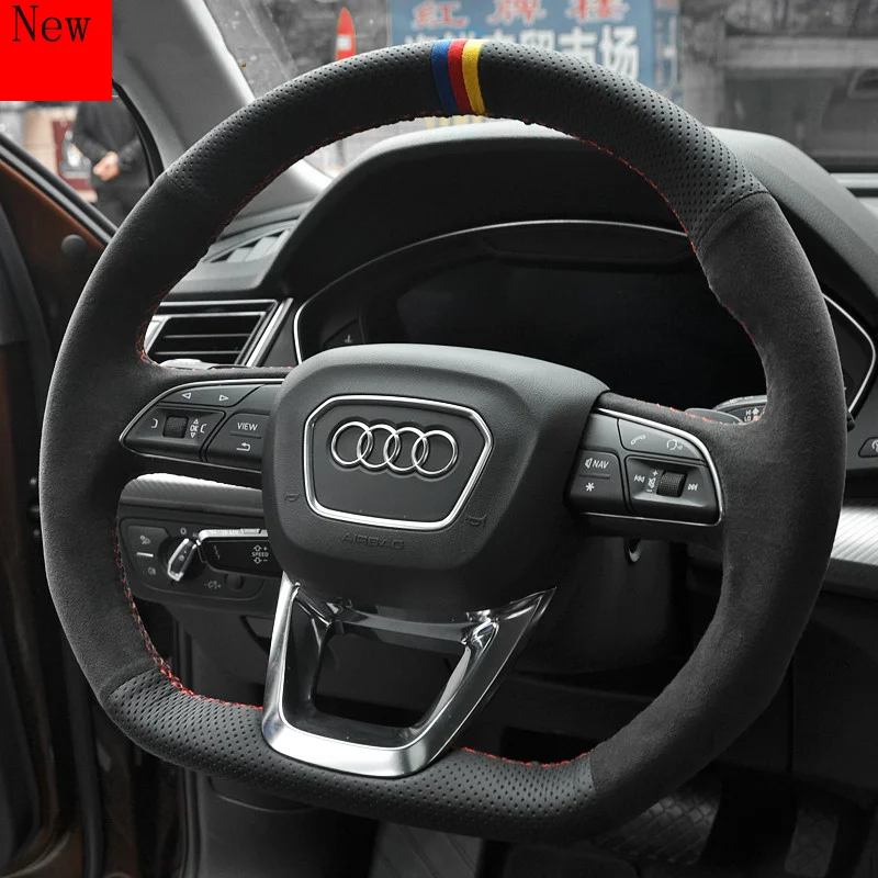 

For Audi A4l A6l A3 A5 Q5l Q3 Q7 A8 TT Q2l High-quality Leather Suede Hand-stitched Car Steering Wheel Cover Car Accessories