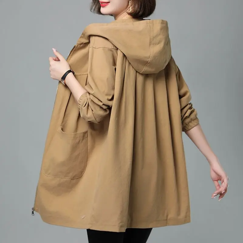 

Lined Casual Solid Color Trench Coat For Women's Mid Length 2023 Spring And Autumn New Loose Style Hooded Coat