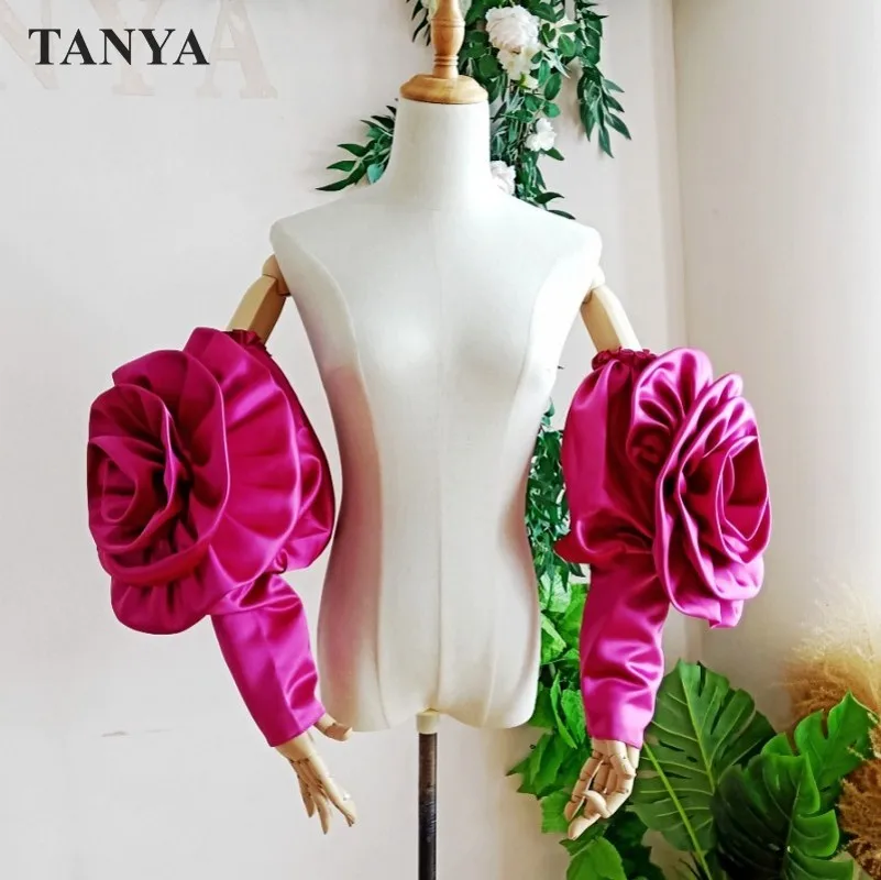 

Ярко-розовый атласный съемный розовый рукав большой цветок Романтический Длинный рукав для невесты Очаровательная Таня Свадебные аксессуары Cussomize