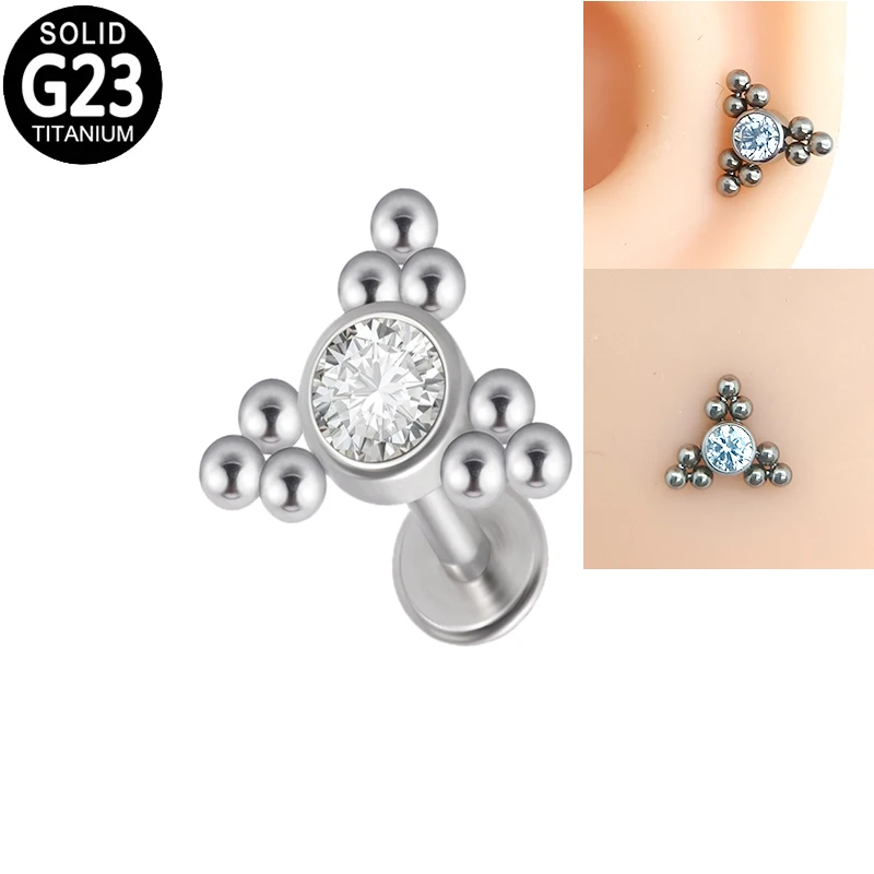 

G23 Titanium Labret Ring Ear Piercing Stud Earrings Zircon Ball Internally Thread Cartilage Tragus Labret Lip Ring Jewelry
