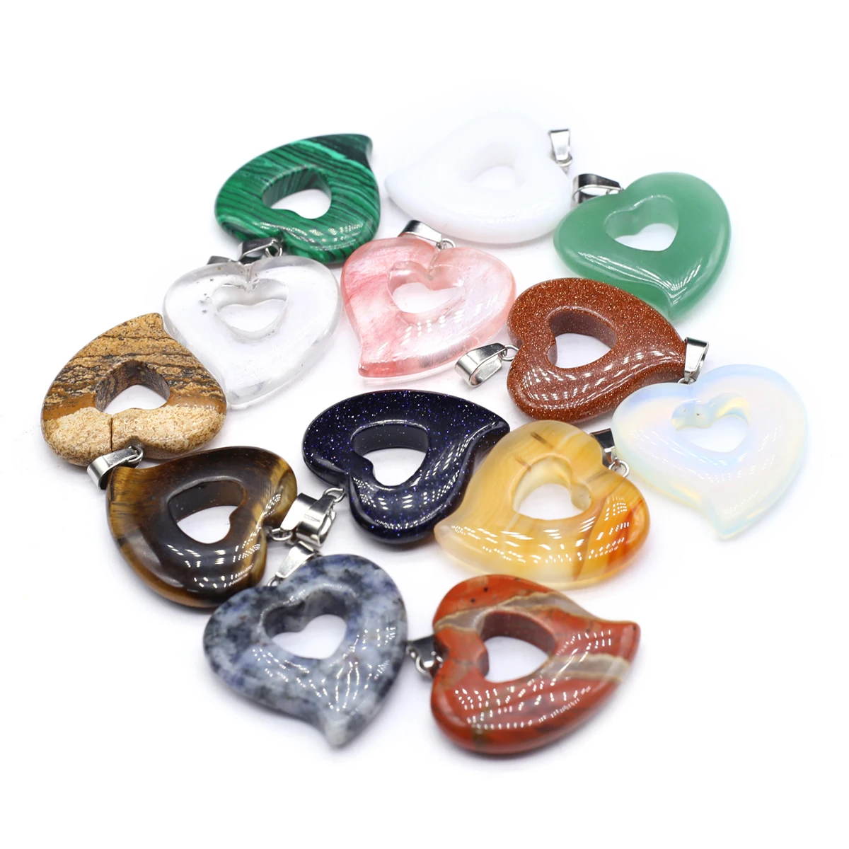 

5 Pcs Peach Heart Shape Random Healing Crystal Stone Hollow Pendants Agate Charms for Making Jewelry Necklace Gift