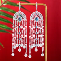 soramoore gorgeous long dangle tassel drop earrings full cubic zirconia shiny cute cz for women wedding trendy earrings bijoux