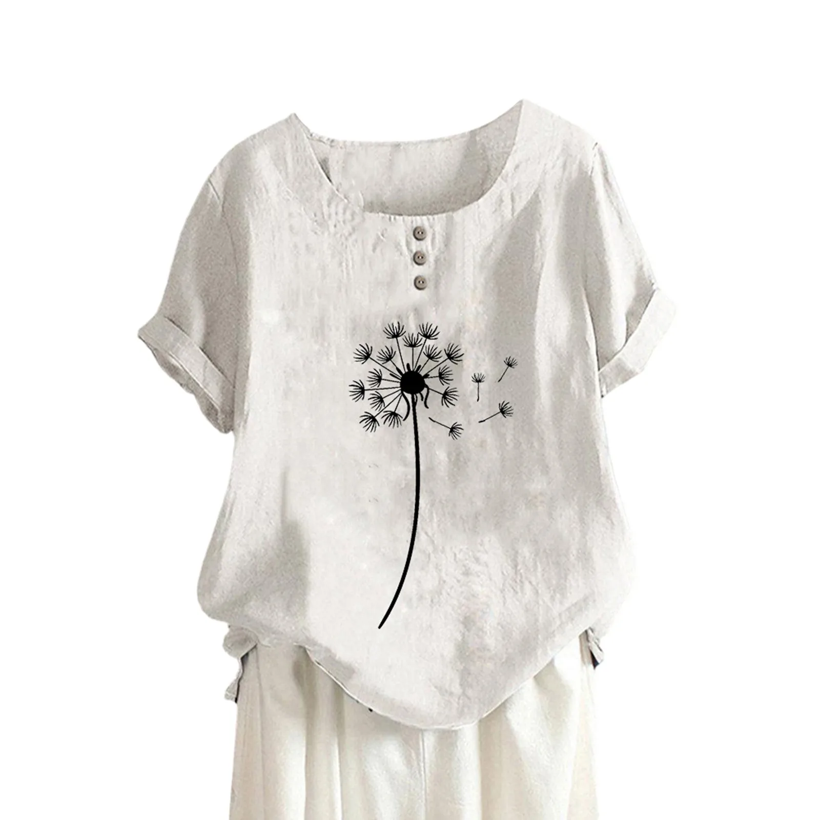 

Dandelion Print Blouse Cotton Linen Loose Ruffle Sleeves O-neck Blouses Women Tops And Blouses Streetwear Women's Blouse Blusas