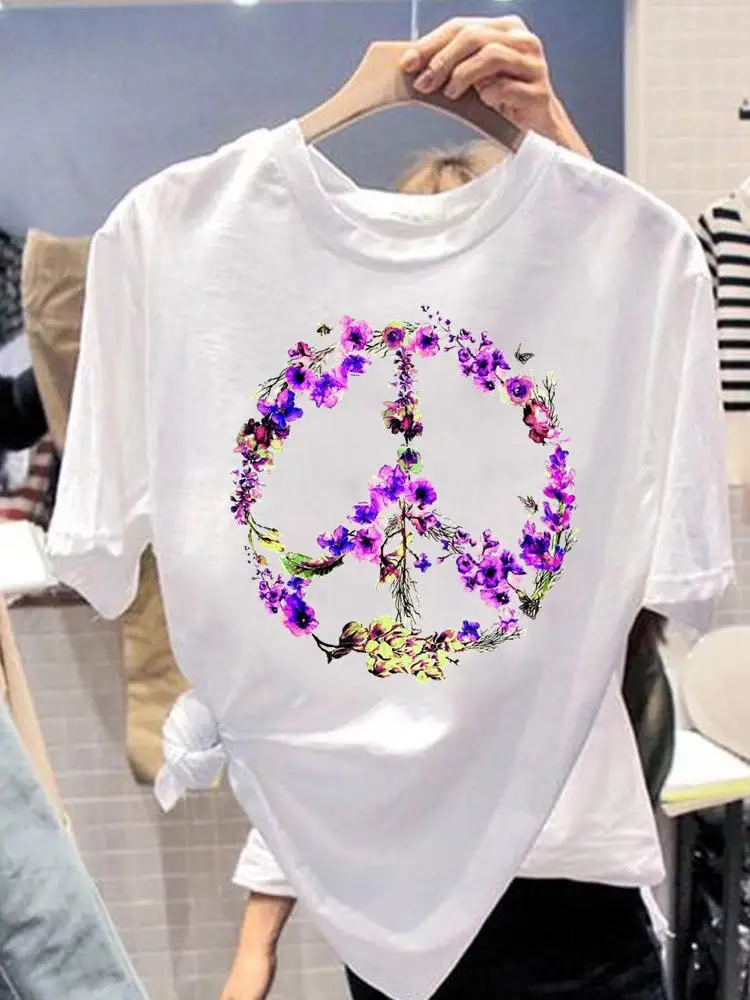 

Футболки Peace Love 90-х стильная женская модная повседневная Летняя футболка с коротким рукавом с принтом Одежда женская футболка с графическим...