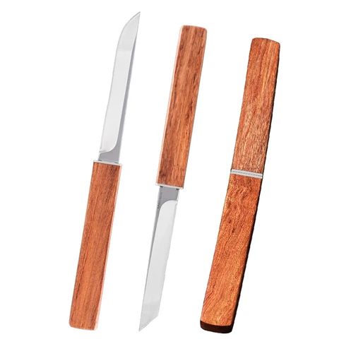2-в-1 кухонный функциональный нож с деревянной ручкой, двойной нож, Кливер для скрепления кожуры, резки мяса на открытом воздухе, для барбекю, для рыбалки