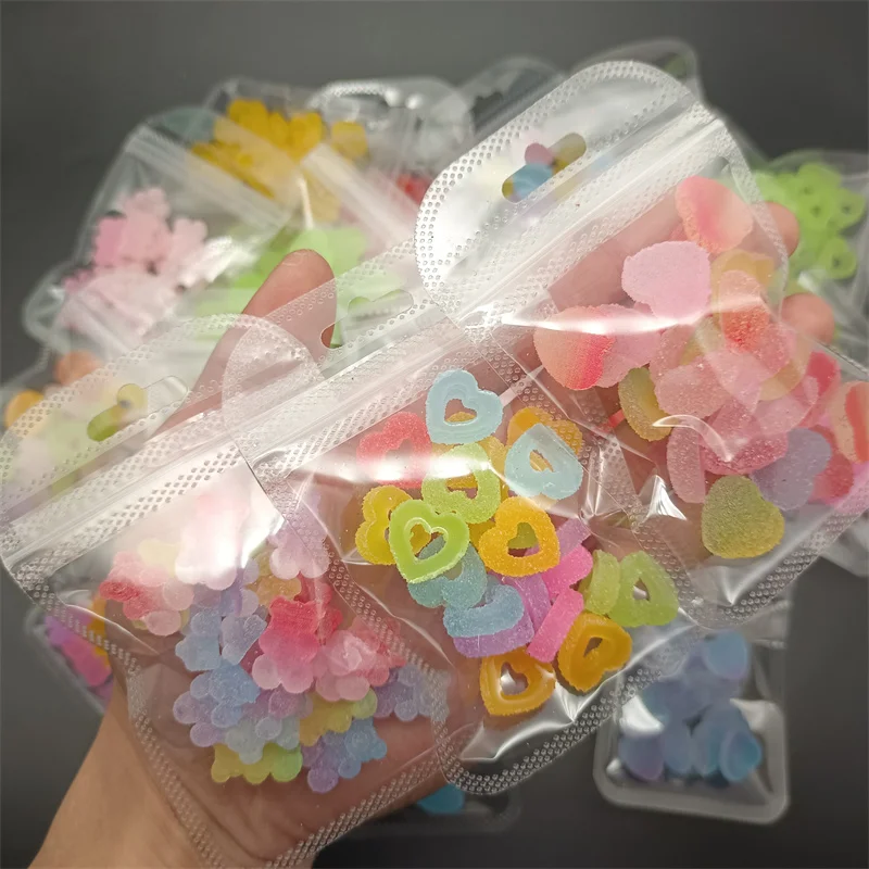 

10PCS Soft Candy Bear Nail Art Kawaii Charms Hollow Gradient Heart Nail Decorations DIY Accessories Kawaii Ornament Jewelry Nail