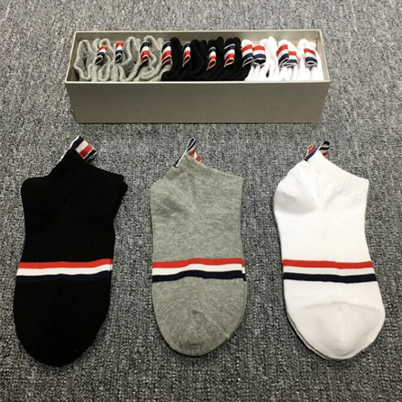 

TB THOM Men's Socks Luxury Brand Ankle RWN Stripes Socks Women's Cotton Street Fashion Sports Wholesale TB Stockings Ins 6 Pairs