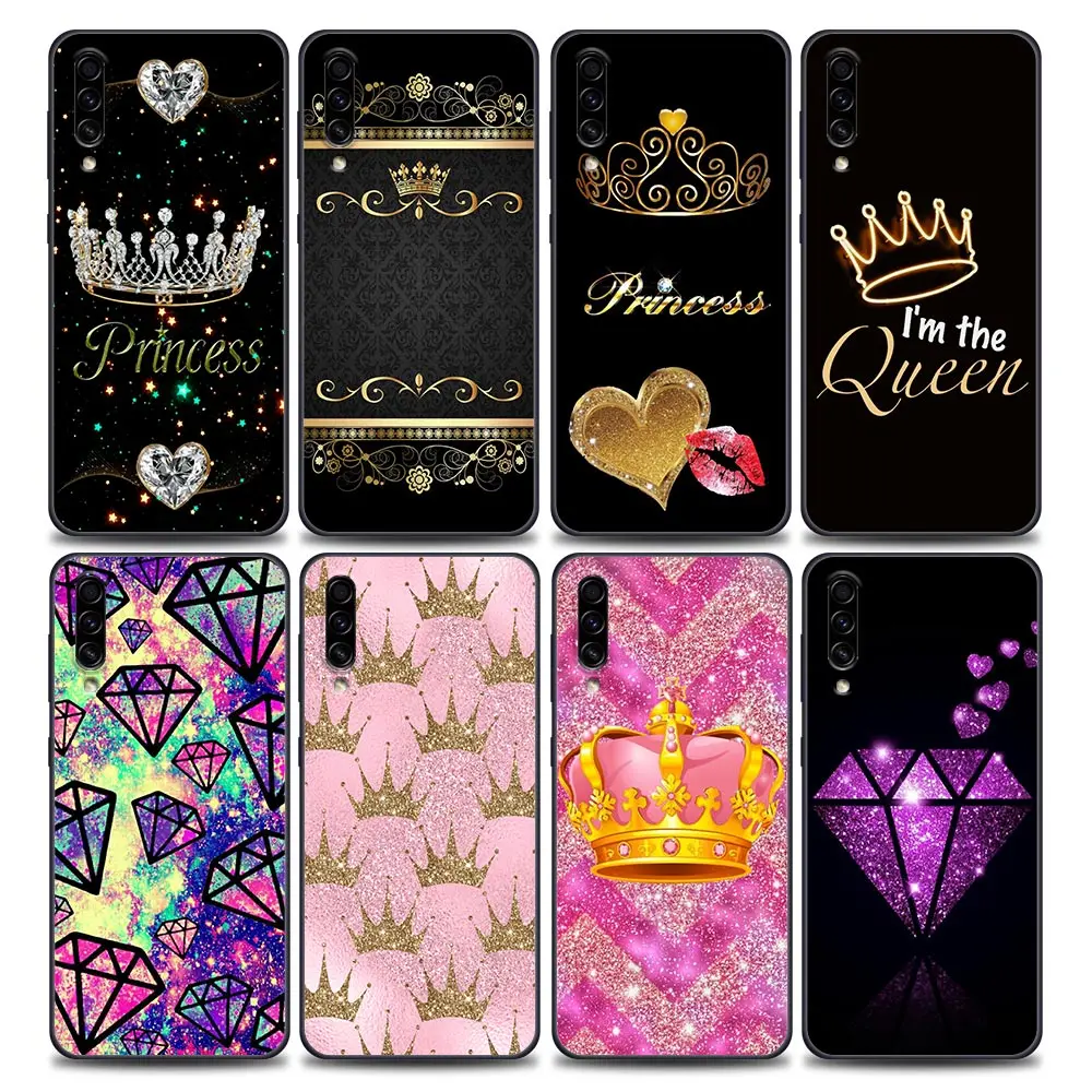 

Phone Case for Samsung A7 A9 2018 Galaxy A10 A20 A30 A30s A40 A50 A60 A70 S A90 5G Black Soft Cover Queen Princess Crown Masonry