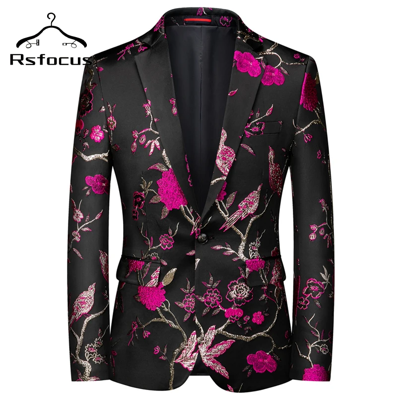 2022 New Arrival Men's Casual Blazer Luxury Brand Mens Flower Floral Printed Prom Blazers Stylish 6XL Blazer Suit Jacket XZ059