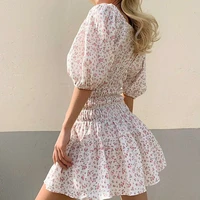 fashion 2021 new summer ladies square collar lace temperament commuter puff sleeve french retro lace short skirt printed dress