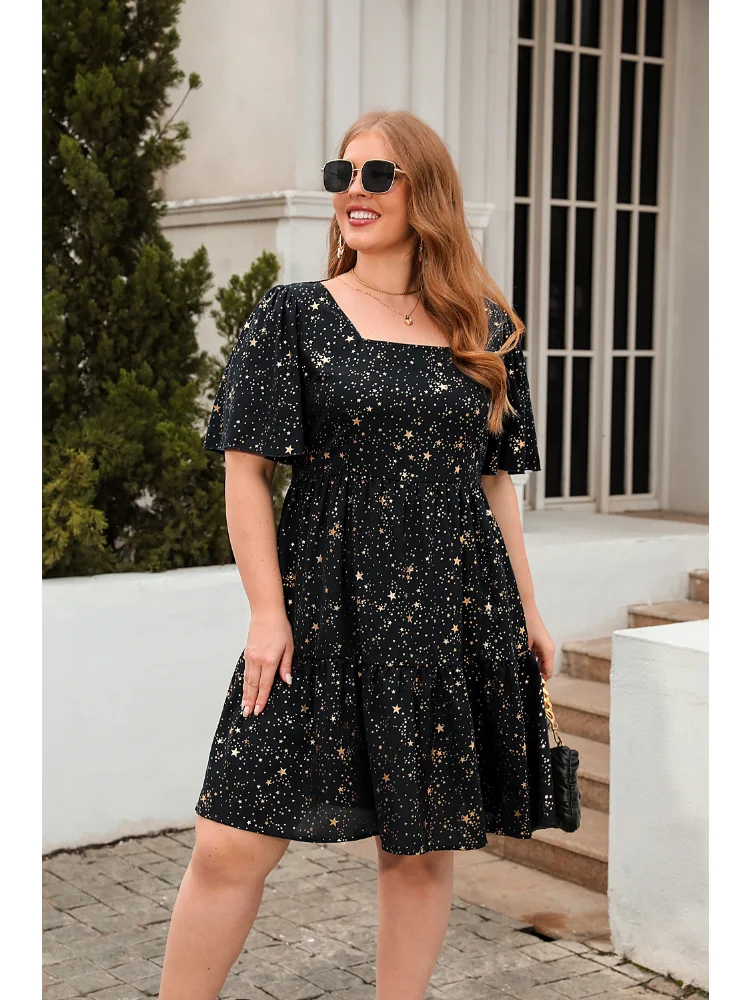 Print casual loose fitting dress cocktail party elegant dress oversized women's wear plus size  party dresses