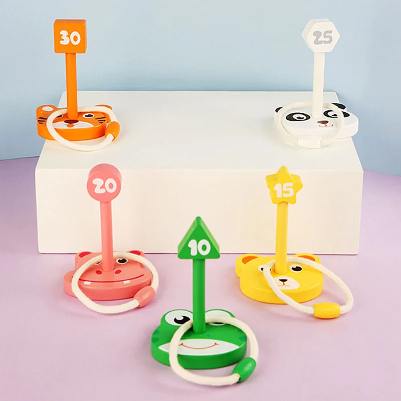 

Wooden Circle Throwing Game Toy Cartoon Animal Indoor Sports Toys Throw Circle Game Parent-Child Interactive Toy Set